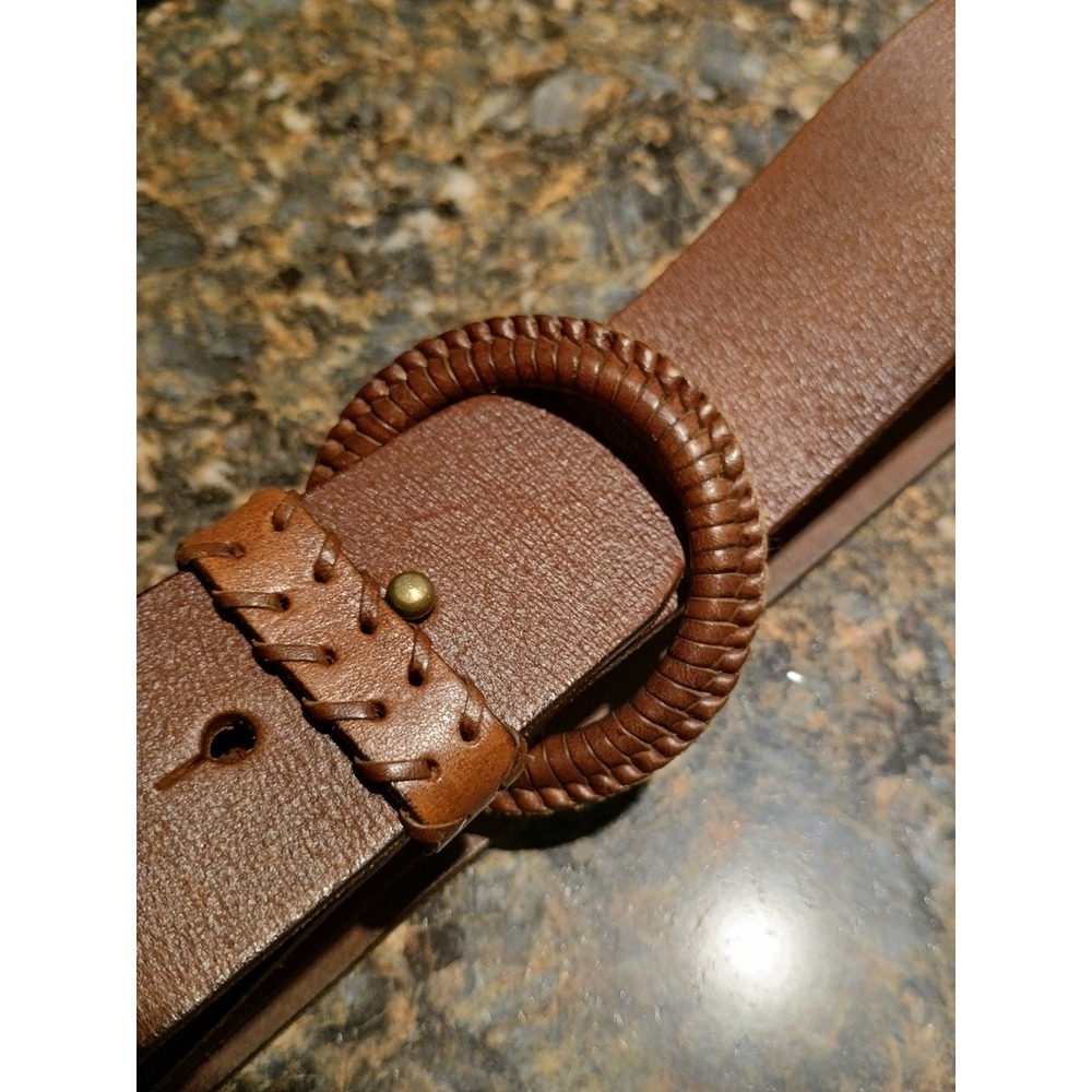 Lauren Ralph Lauren Brown Braided Round Buckle Leather Belt